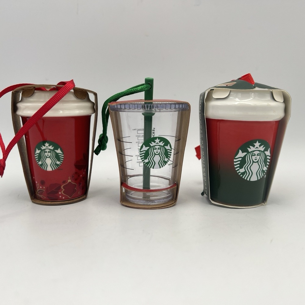 Lot of 3 STARBUCKS Christmas Holiday‎ Mini Cup Ceramic Ornaments New